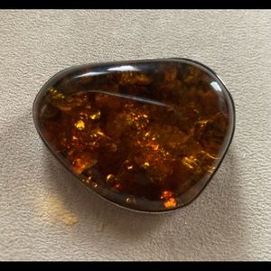 Vintage Real Amber Brooch set in Sterling Silver.